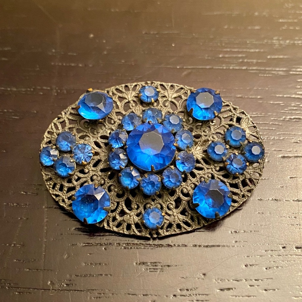 Vintage Brooch, Royal Blue Stones